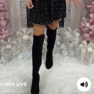 Black suede knee-high boots new. 3 inch heel. Size 11.